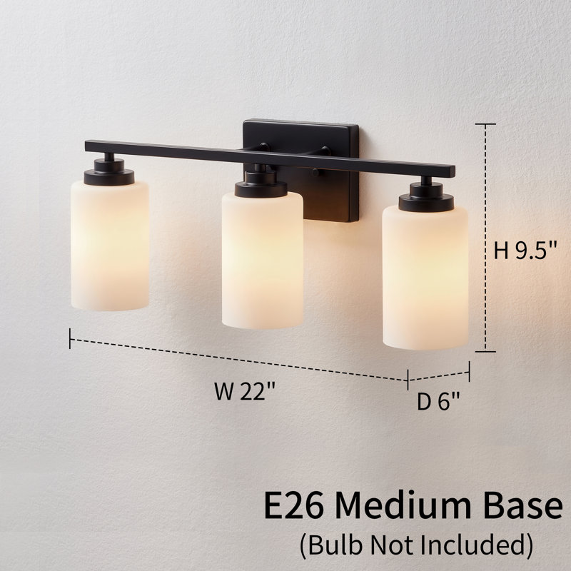 Black 3-Light Dimmable Cylinder Vanity Light with Frosted Glass