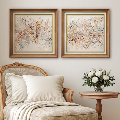 «Warm Neutral Abstract Brush Stroke Petals», reproduction d'art encadrée de la chambre principale, 2 pièces