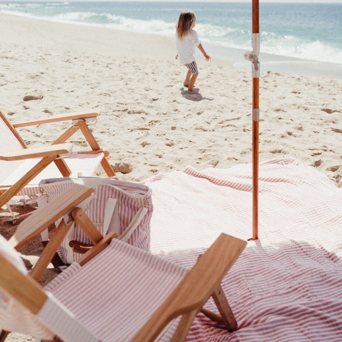 Reclining Beach Chair with Cushion, Lauren's Pink Stripe