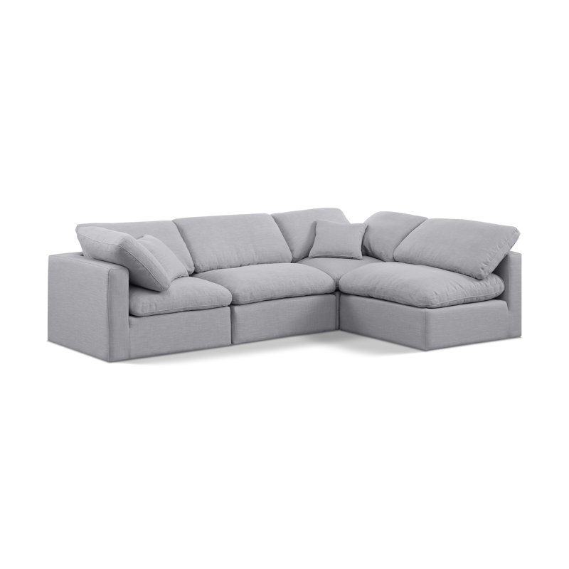 Izzet Upholstered L-Shaped Sectional Reversible, Grey Linen Textured Fabric
