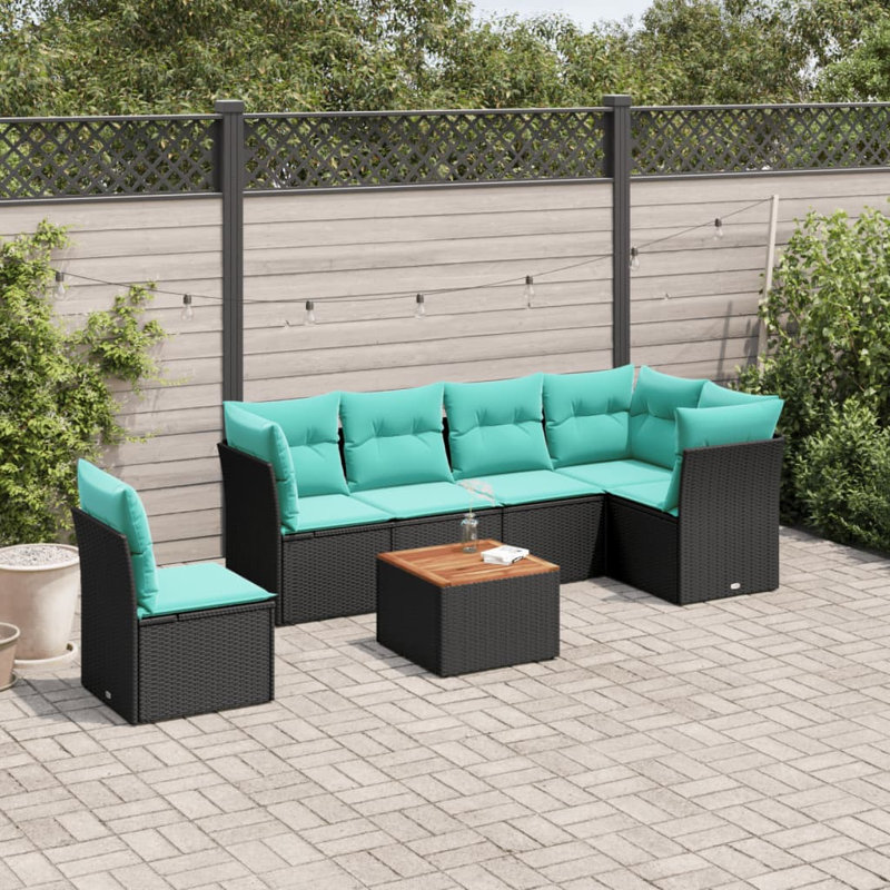  Ensemble de canapé de patio 7 pièces avec coussins en rotin de polyester noir