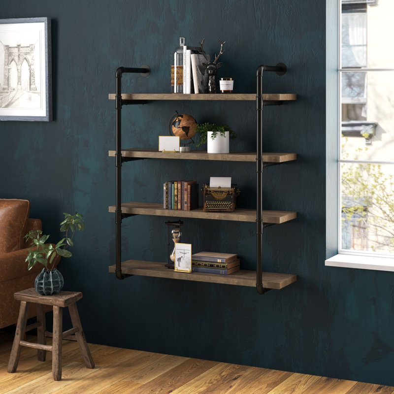 Olivia 4 Piece Bracket Shelf, 46" H x 39.25" W x 11.5" D, Rustic Oak