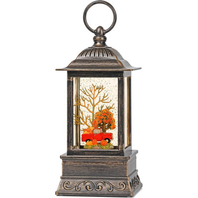 Vintage Red Truck Fall Glitter Snow Globe Lantern with Timer