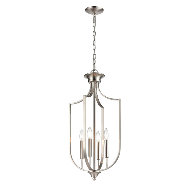 4 - Light Dimmable Lantern Geometric Chandelier, Brushed Nickel
