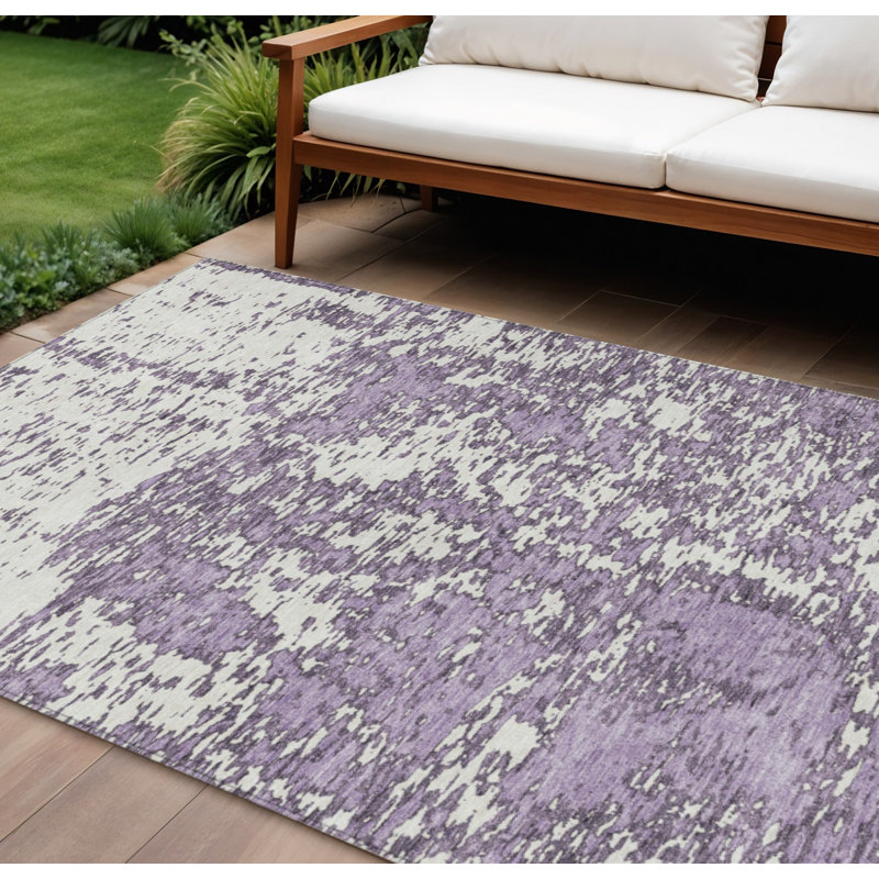 Tapis intérieur lavable abstrait lavande et ivoire 10 pi x 14 pi