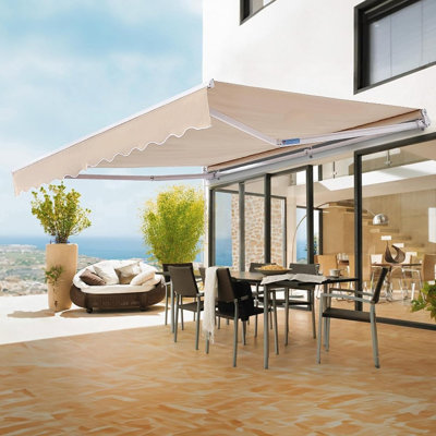 Auvent rétractable manuel 12 x 10 pi, auvent de terrasse pour l'extérieur, auvent en polyester résistant à l'eau avec poignée à manivelle pour fenêtre de balcon, de cour et de porte patio