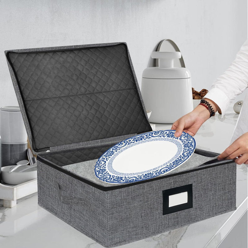 Fabric Dining Plates Storage with Felt Dividers Included
