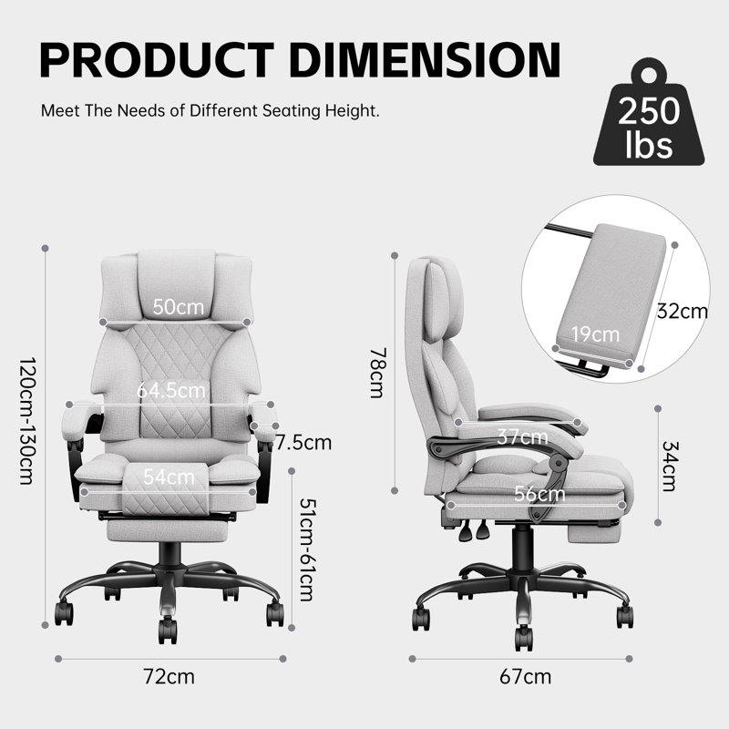 Sponge Office Chair with Headrest, Light Grey