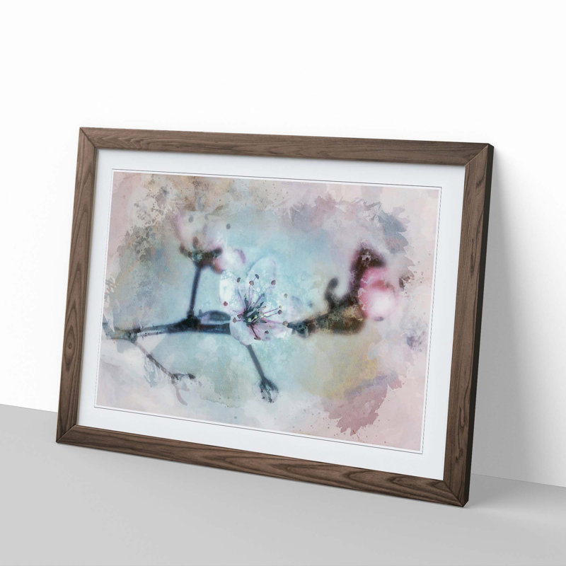 Flowers of a Cherry Blossom in Abstract - Picture Frame Graphic Art Print on MDF, Walnut, 50cm H x 76cm W x 2cm D