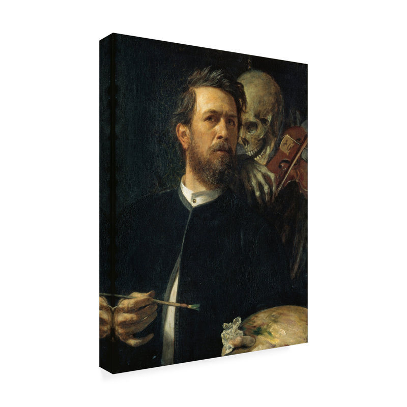 «Self Portrait with Skeleton» par Arnold Bocklin, reproduction d'art sur toile tendue, H 47 po x l 35 po x P 2 po