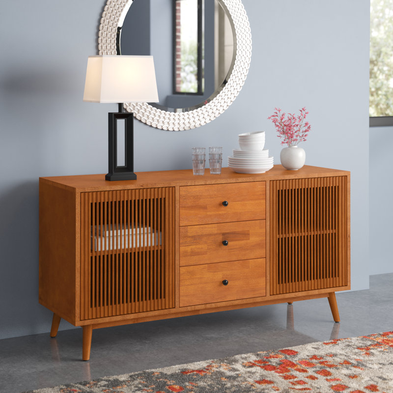 Arsula 58'' W 3 Drawer Sideboard with Slatted Doors, Acorn