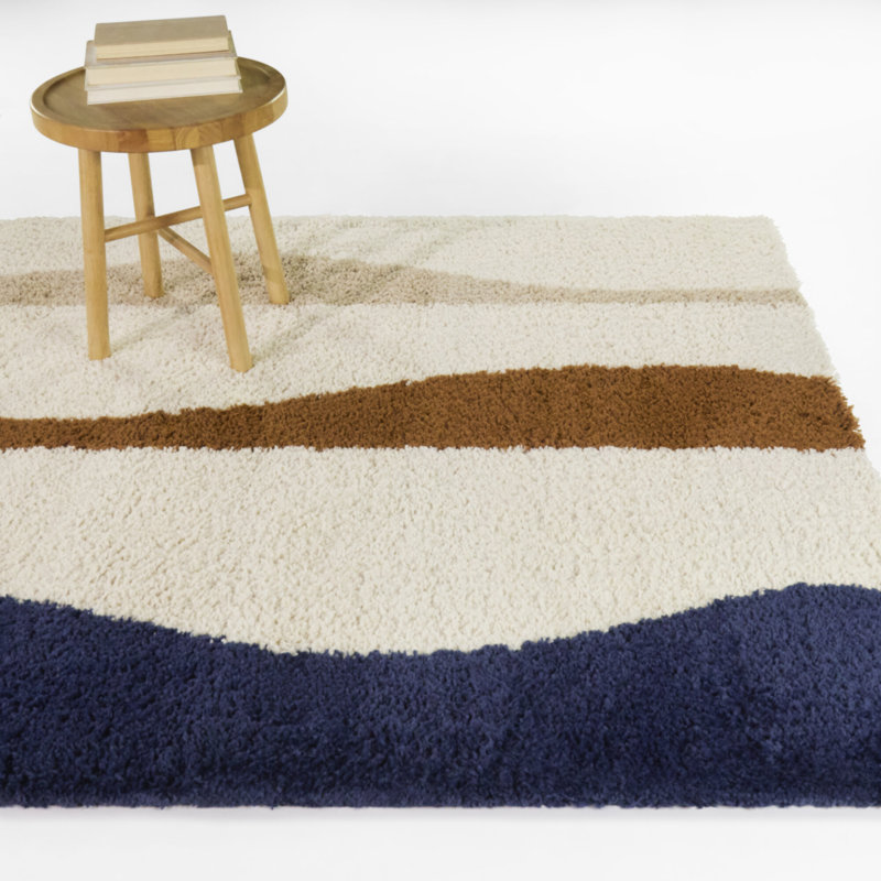 Pashyn Navy Abstract Waves Area Rug, Rectangle 5'3" x 7'