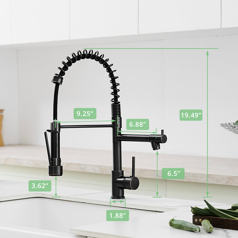 Oil-Rubbed Bronze Kitchen Sink Faucet Pull Down , Single Handle Lever, 360 Degree Rotatable, Ceramic Filler, Modern Fixture With In Bronze, Spin, Equipment