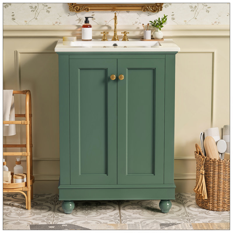 Meuble-lavabo moderne de 24 po de conception simple et élégante avec rangement à fermeture en douceur, tablette réglable, meuble-lavabo avec lavabo en céramique