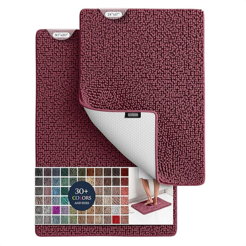 Ensemble de tapis de bain moelleux - 2 tapis de salle de bain en chenille à séchage rapide avec envers en caoutchouc, absorbant et lavable - 24 x 17 + 30 x 20