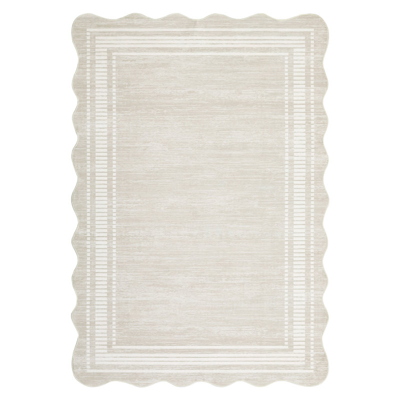 Striped Machine Printed Area Rug, Cream, Rectangle 120 x 170 cm
