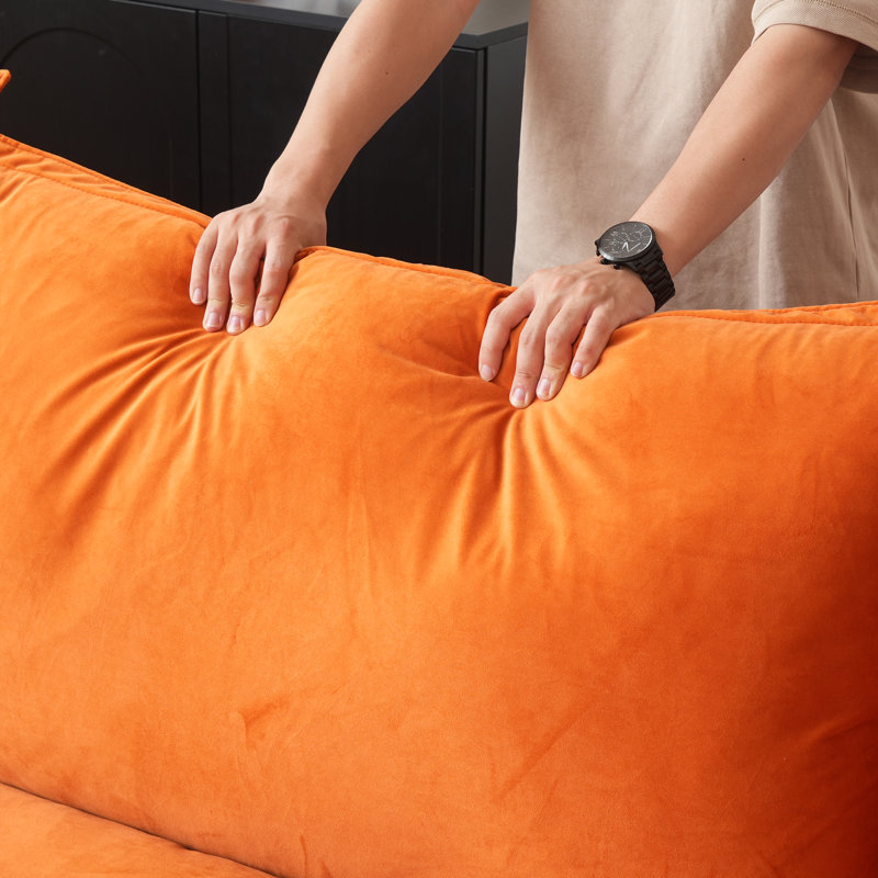 Fairford Armless Upholstered Linen Velvet Slipcovered Chair, Orange Velvet