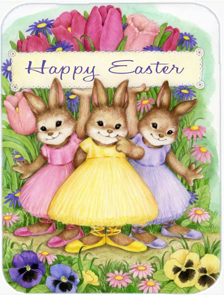Planche à découper en verre de pâques trois bunnies joyeux caroline