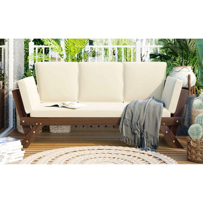 Canapé-lit d'extérieur réglable en bois pour patio avec coussins pour petits espaces