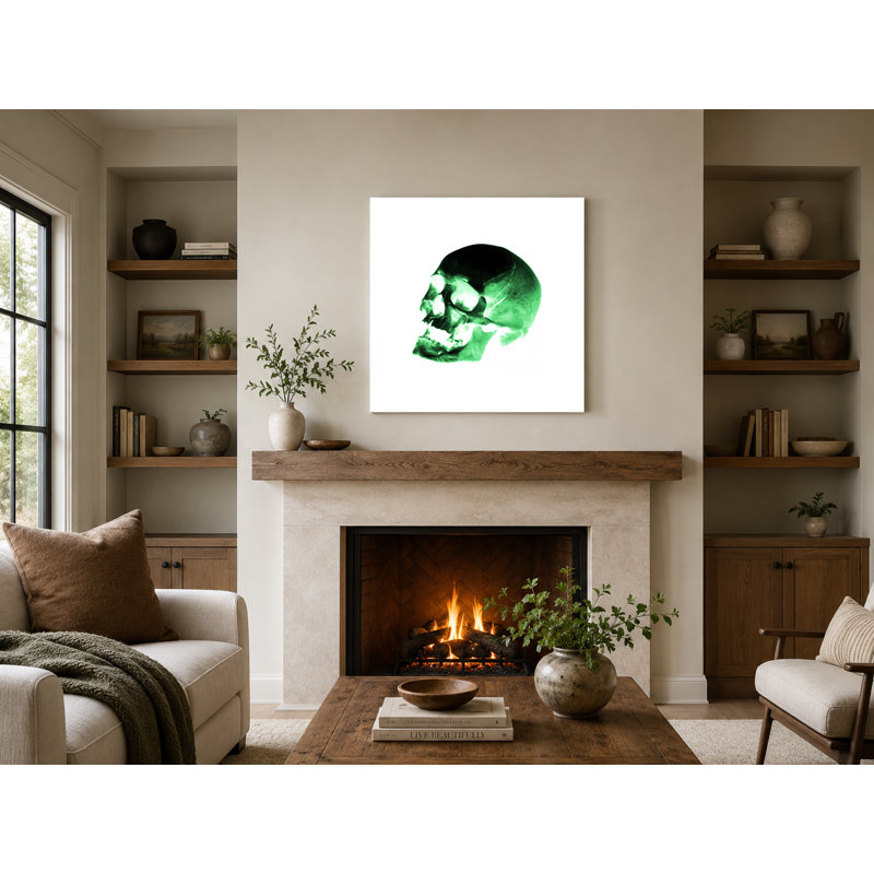 Étude de crâne vert - art mural carré sur toile, 32" W x 32" H
