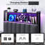 Tête de lit simple ou simple de taille XL, tête de lit tapissier réglable avec tablettes à 2 niveaux et panneau perforé avec stations de charge et lumières DEL, tête de lit moderne avec rangement en lin et gris foncé-284266787-284266784