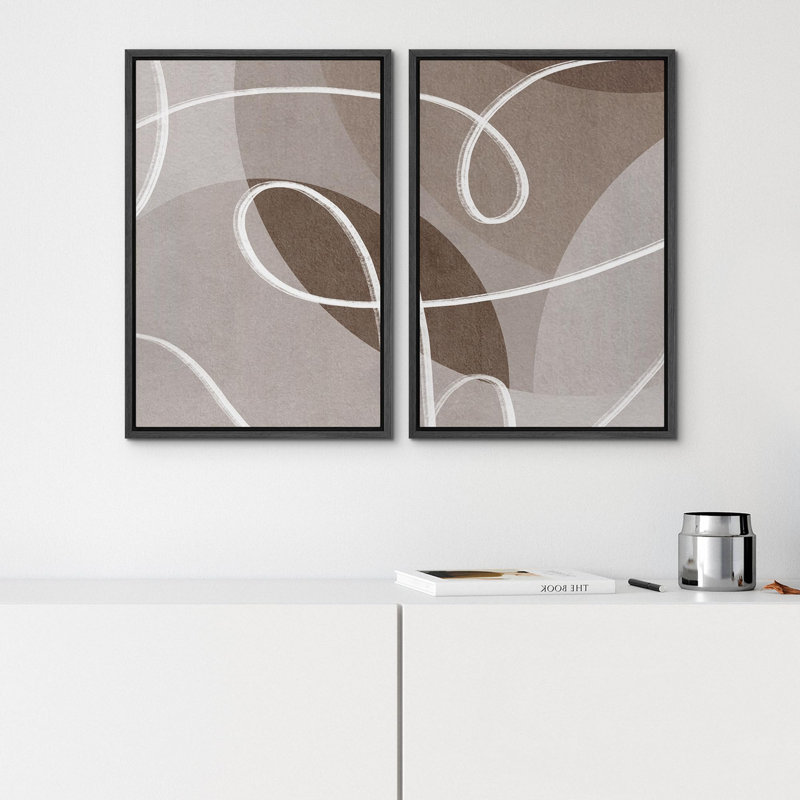 «Earthy Tones Abstract Curves Cozy Neutral Minimal Decor Nordic Zen Boho Living Room Office Room» - 2 pièces sur, Noir