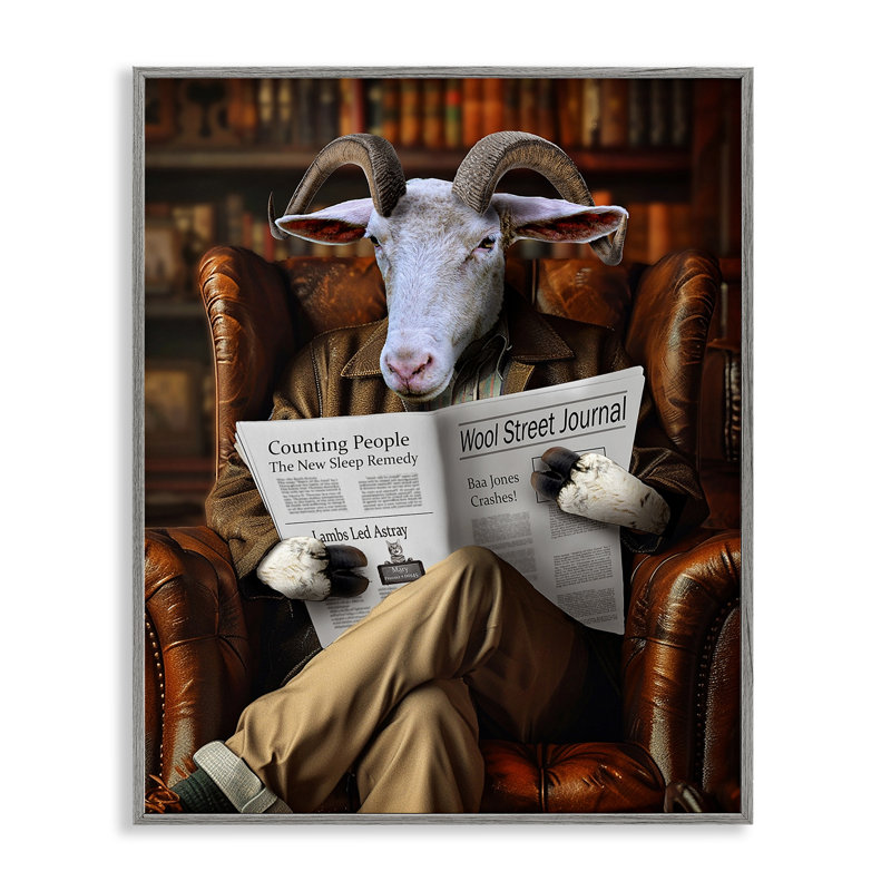 Chèvre dans une bibliothèque, art giclée par Karen Burke, Estampe numérique Farmhouse, H 30 po x l 24 po