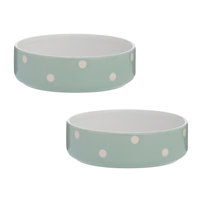 Polka Dot Dog Bowls, Sage, 4cm H x 13cm W x 13cm D
