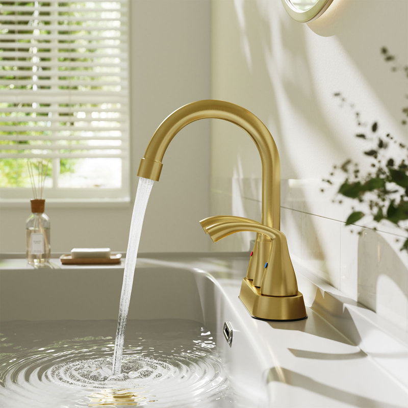 NO 2-handle Bathroom Faucet with Drain Assembly, Brushed Gold