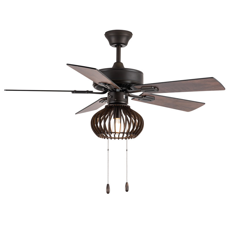 42-Inch Oil-Rubbed Bronze and Wood Caged Ceiling Fan with Light