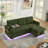 Sectional Sofa with Retractable Table, LED Lighting, USB Charging Ports and Cup Holders-2012641519