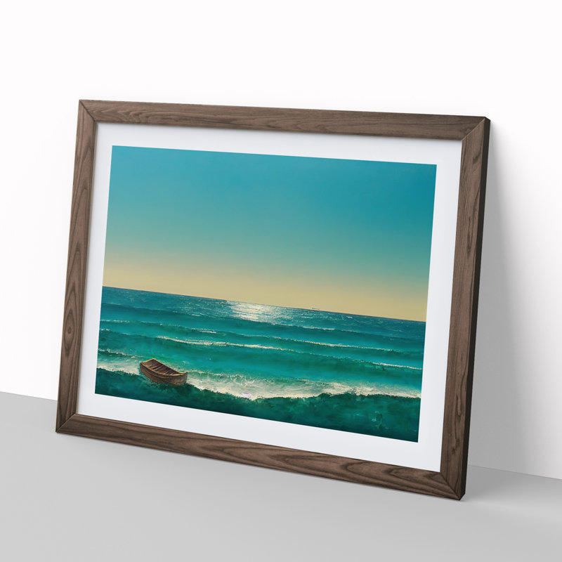Single Boat - Single Picture Frame Print, Walnut Framed, 34cm H x 46cm W x 2cm D