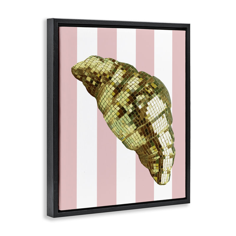 Cadre flottant Disco Croissant & Pink Stripes, design par Lil 'Rue, H 21 po x l 17 po, Cadre flottant noir de jais