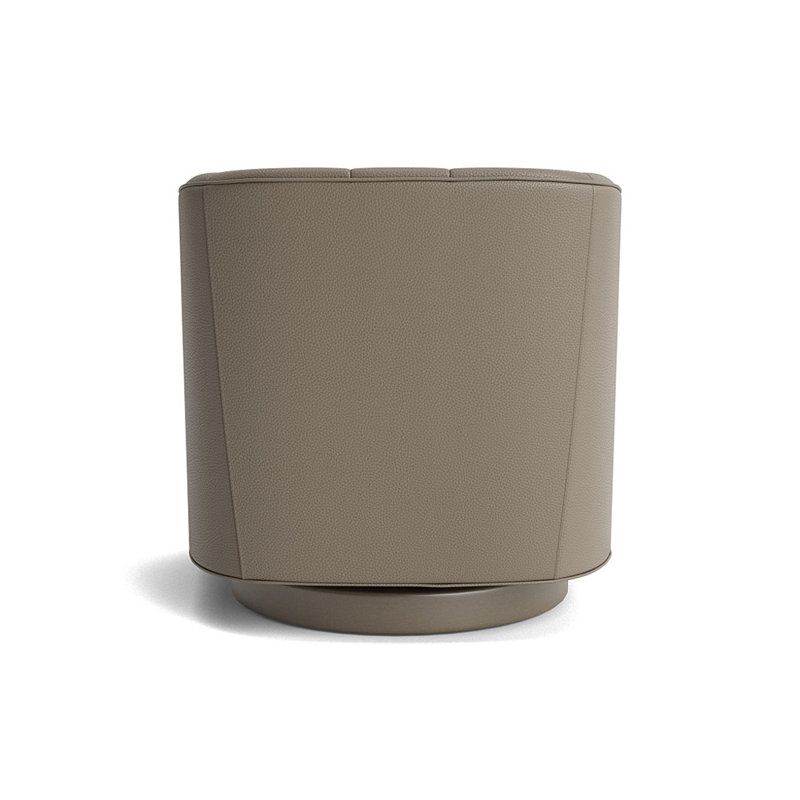 Cooper Upholstered Swivel Barrel Chair, Driftwood, Greenwich Performance Leather - Pewter