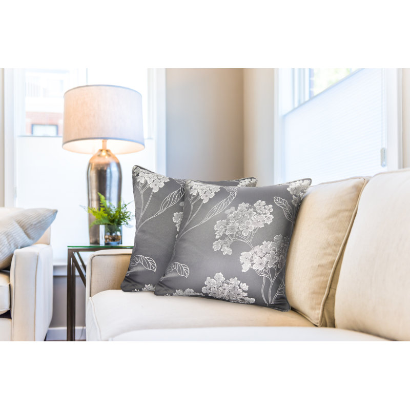 Blossom Floral Square Cushion Cover, Silver