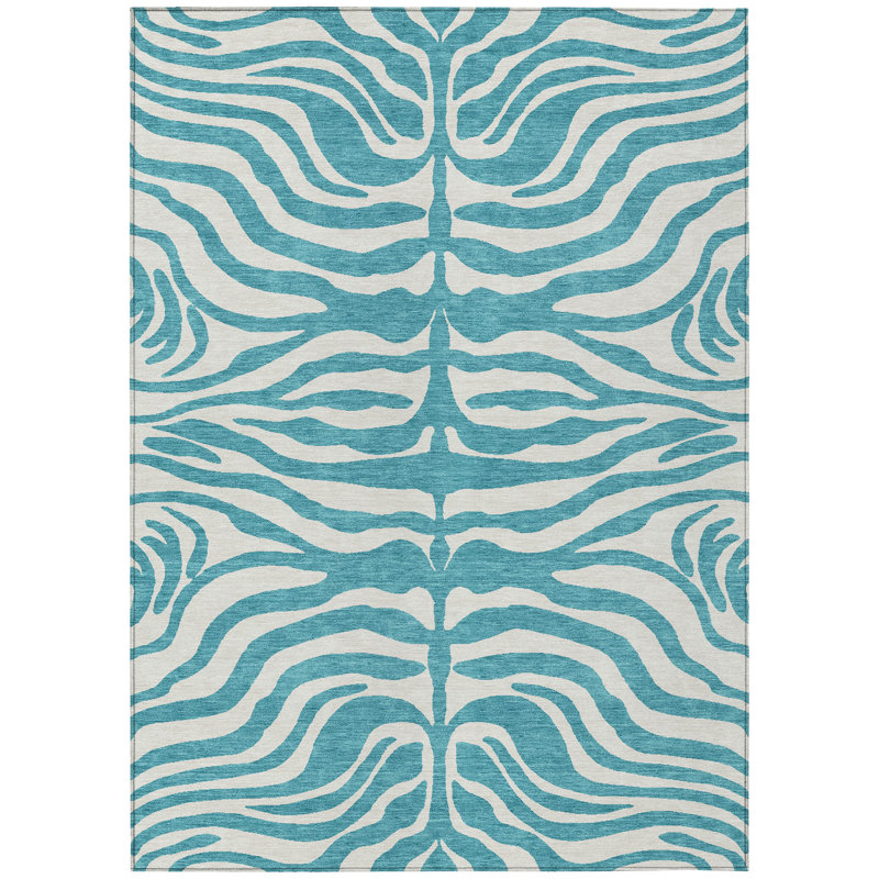 Solstice Teal Washable Indoor-Outdoor Rug - , 8' x 10'