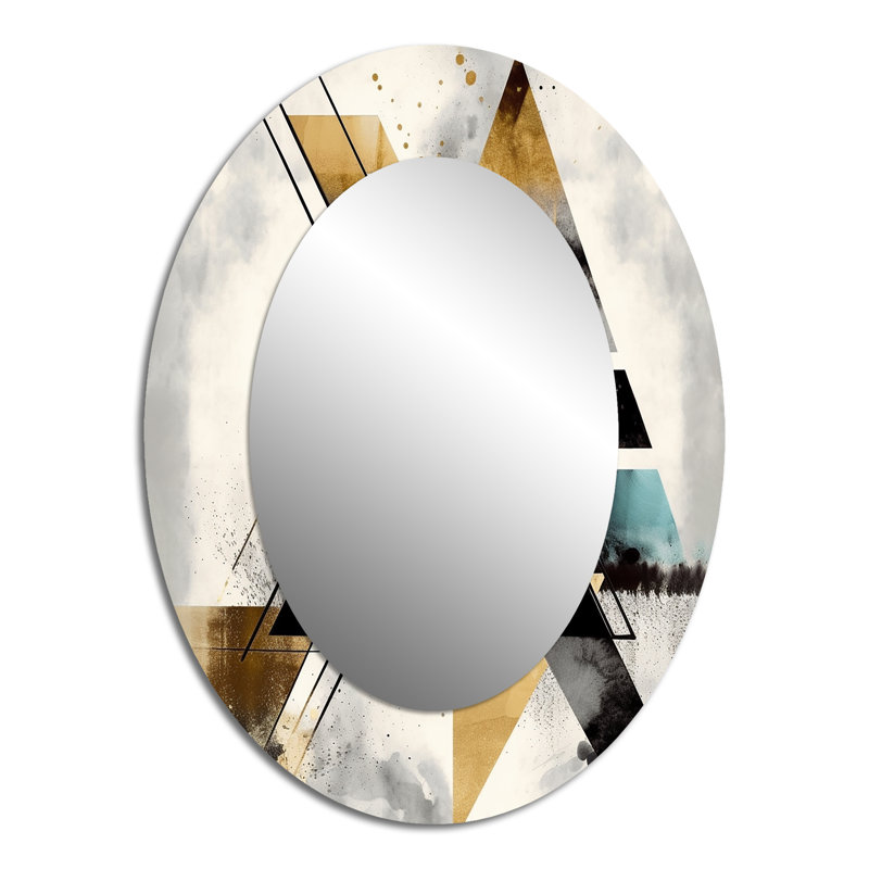 Green Triangle Boho III - Abstract Oval Decorative Mirror On Metal, 40" x 30"