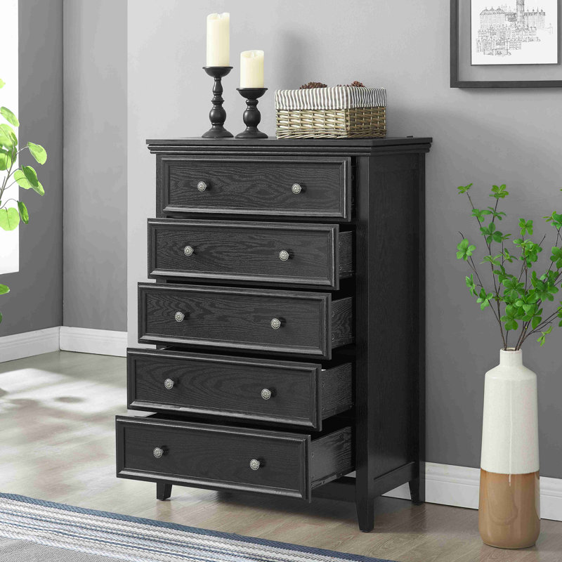 Commode moderne à 5 tiroirs, commode à tiroirs et rangement pour vêtements, armoire de rangement pour le salon, Noir
