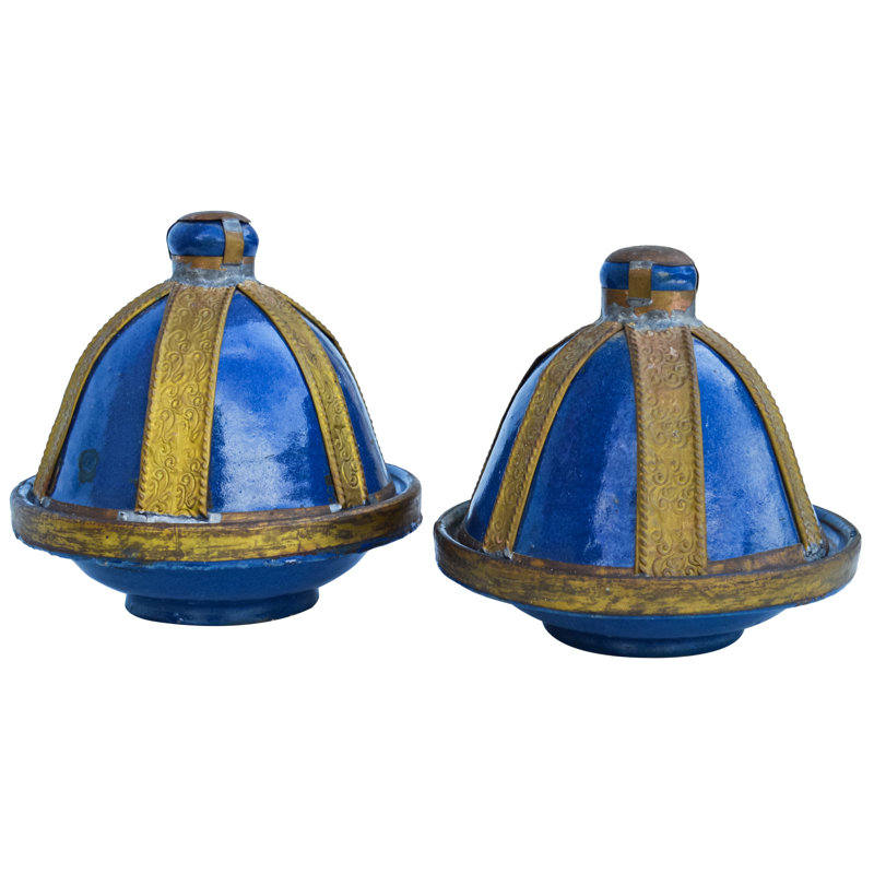 Ensemble de 2 assiettes décoratives en céramique bleu / laiton
