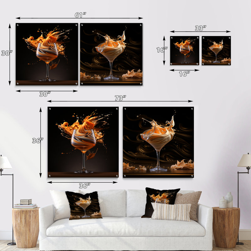 Bourbon Ballet Cocktail - Ensemble de 2 verres muraux en acrylique, H 16 po x l 33 po