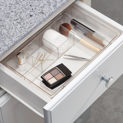 Small Stackable Plastic Bathroom Storage Bin with Handles - Organizer Bin for Bathroom Countertop or Vanity