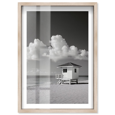 Watchtower BW Shadowbox Print Retro Wall Art by Notoriart, Blonde Frame, 24 x 36