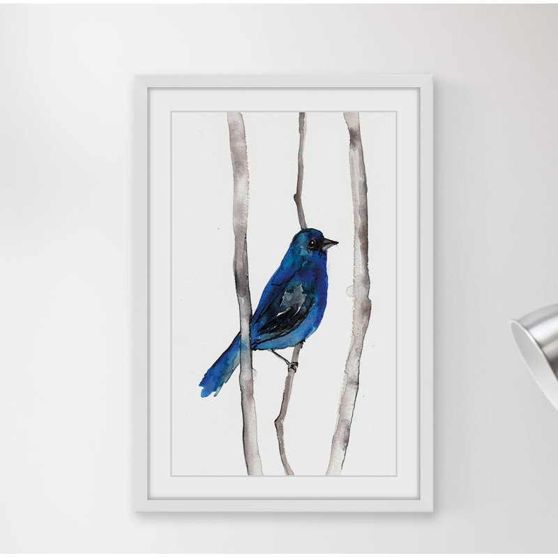 «Indigo Bunting» par Christine Lindstrom, reproduction d'art sur papier encadrée, H 24 po x l 16 po x P 1,5 po