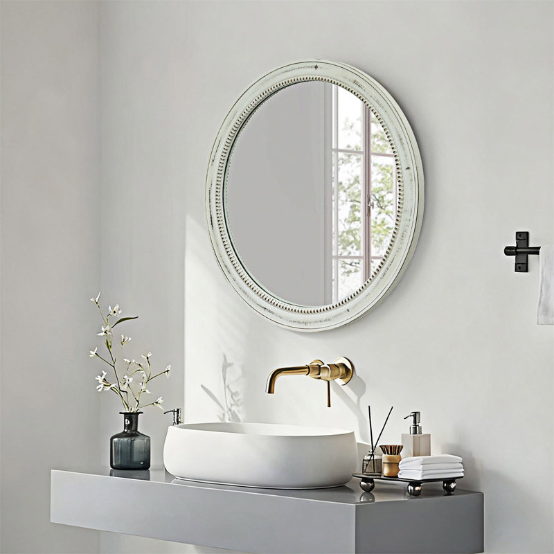 Round Wood Beaded Wall Mirror