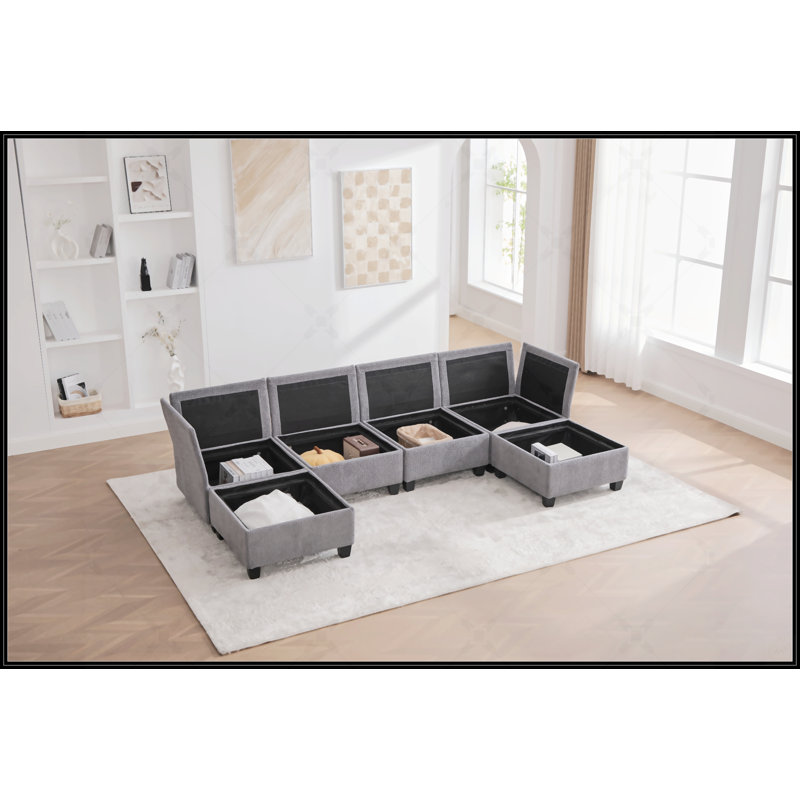 Canapé modulaire United We Win: canapés modulaires convertibles à 6 places avec méridienne, canapé surdimensionné en U et repose-pieds avec rangement