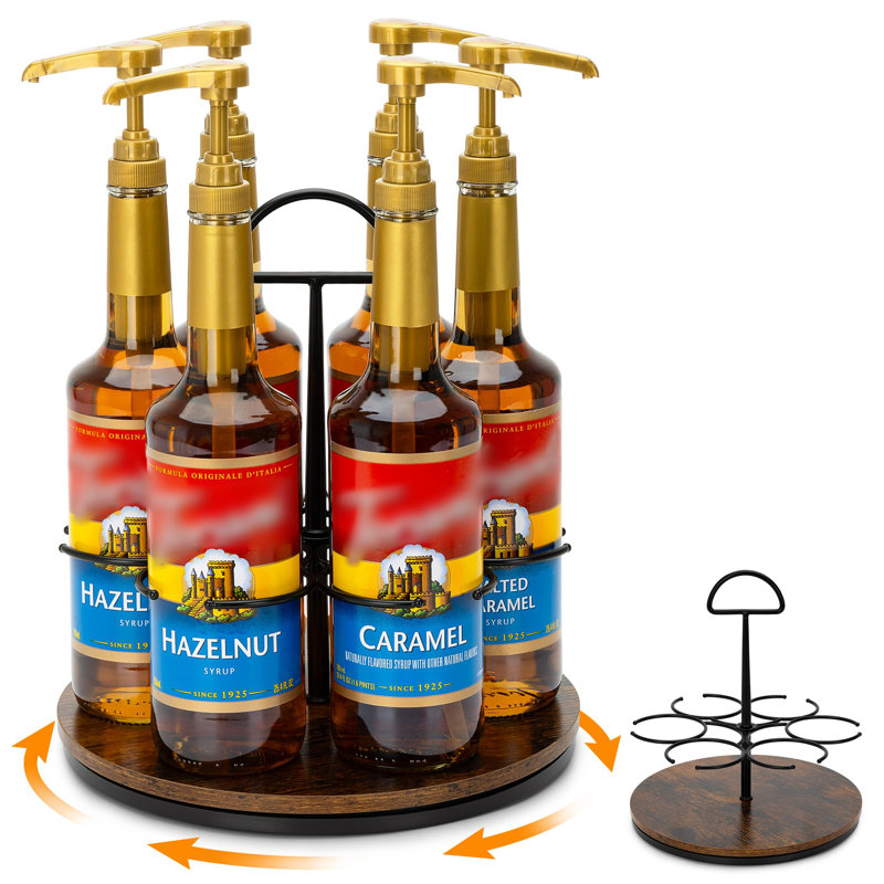 Support à vin rotatif, 6 bouteilles, plateau tournant en bois (noir)