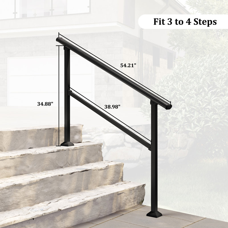 Rampe d'escalier extérieure noire (ensemble de 2), H 36 po x l 36 po x P 1,57 po