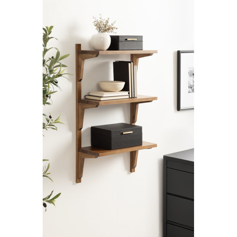 Carmouche Tiered Solid Wood Wall Shelf, Medium Wood