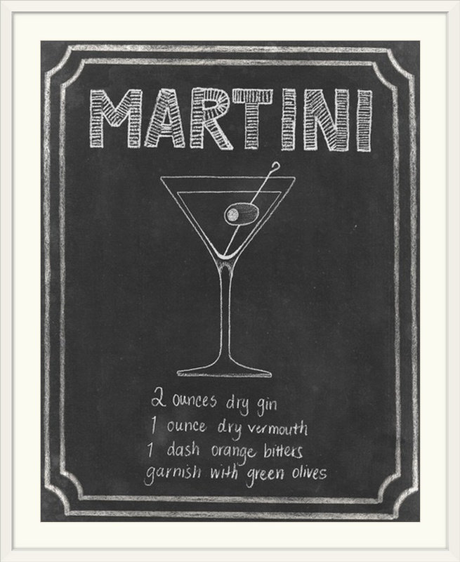 « iii », affiche rétro Chalkboard Cocktails, H 28 po x l 24 po x P 1 po, Cadre blanc