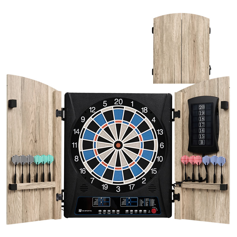 MD Sports Elmhurst Electronic Dartboard Cabinet with Digital Scorekeeping and Soft Tip Dart Set